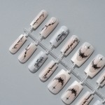 预制甲暮色黑羽字母图腾水管方穿戴美甲暗黑哥特辣妹风新款假甲片