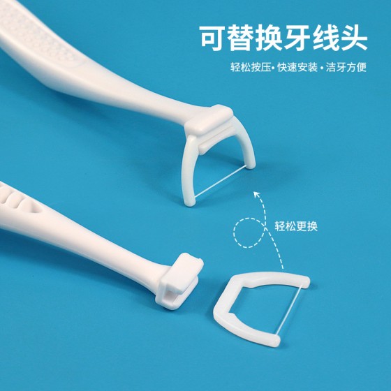 跨境Y型可替换牙线头单支吸塑卡包装长柄后槽牙超细牙线棒现货
