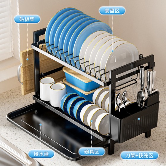 跨境新款厨房台面碗碟沥水架双层碗筷收纳架水槽台面洗碗池放碗架