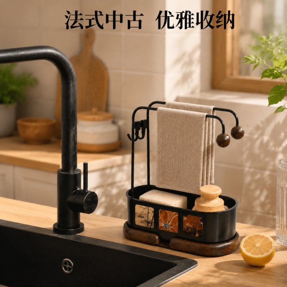 嘉点厨房海绵沥水架台面水槽杂缝抹布置物架中古风水池杂物收纳架