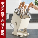 不锈钢厨房台面刀架旋转刀具置物架沥水架菜刀架放刀架一体收纳架