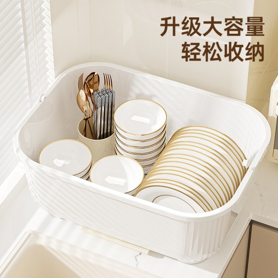 跨境碗柜厨房碗碟碗盘收纳架家用带盖防尘餐具置地式沥水盘收纳盒