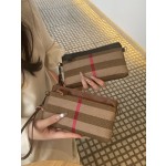 跨境热卖2026新款真皮配帆布手拿包女长款钱包高级头层牛皮手拎包