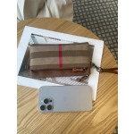 跨境热卖2026新款真皮配帆布手拿包女长款钱包高级头层牛皮手拎包