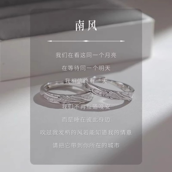 南风情侣对戒一对男女轻奢简约高级感戒指小众创意肌理感设计指环