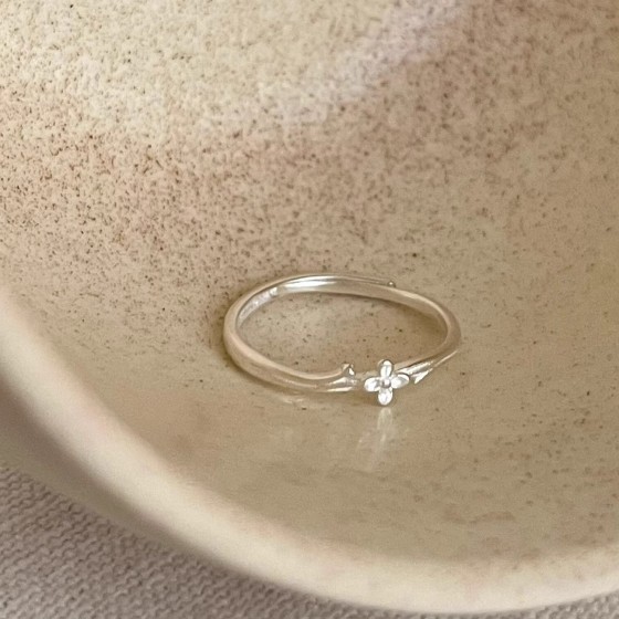 「丁香花枝」大码戒指胖手素圈指环开口可调节