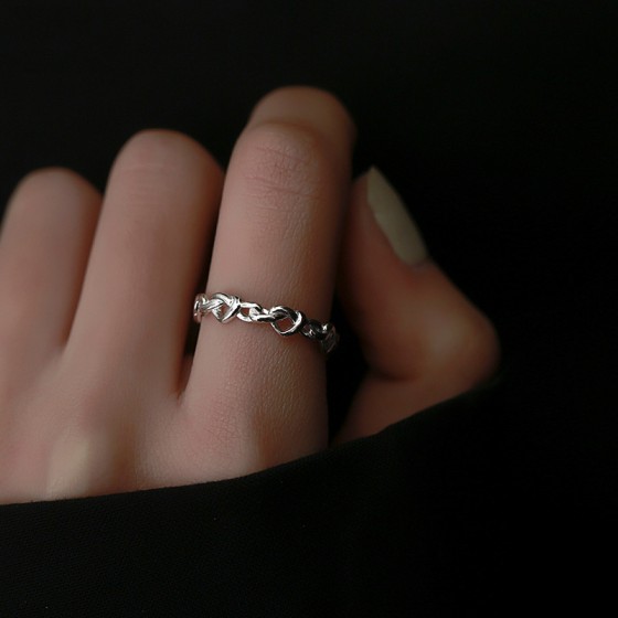 冷淡风轻奢开口食指指环时尚个性小众设计韩国学生爱心交织戒指女