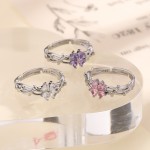 幸运四叶草万花筒指环求婚送女友礼物心形花朵锆石女金色开口戒指