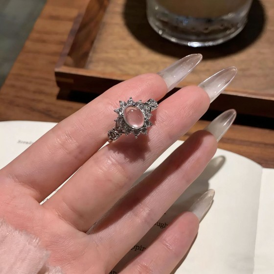 仿白玉髓戒指女轻奢鸽子蛋气质百搭指环新中式温柔气质潮流潮手饰