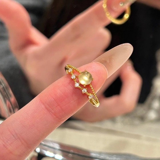 新款仿水沫玉闪锆皇冠细戒指女百搭精致轻奢高级指环小众简约手饰