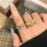 中古轻奢百搭精致滴油指环新中式国潮风珐琅烧蓝蕾丝葫芦开口戒指