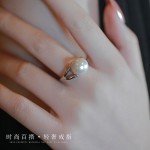 韩版轻奢珍珠戒指女小众设计独特开口指环轻奢送闺蜜高级感食指戒