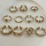 复古鸢尾花镶钻戒指可调节开口指环精致可叠戴不掉色轻奢小众