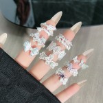 幻彩雾境韩版时尚轻奢哑光银色蝴蝶花朵戒指女精致叠戴甜美指环潮
