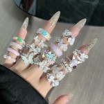 幻彩雾境韩版时尚轻奢哑光银色蝴蝶花朵戒指女精致叠戴甜美指环潮