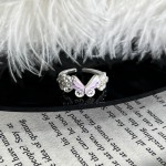 幻彩雾境韩版时尚轻奢哑光银色蝴蝶花朵戒指女精致叠戴甜美指环潮