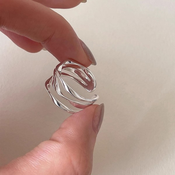 多层几何戒指女简约冷淡风ins网红韩版通勤指环开口可调节食指戒
