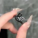 万圣酷饰暗黑天鹅蝙蝠蜘蛛时尚朋克开口戒指无性别风潮流小众指环