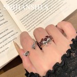 「沉银复古录」暗调鸢尾花羽翼蝴蝶结做旧戒指女小众独特个性指环