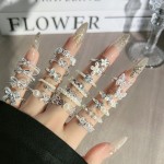 云涧流光甜美风网红小众设计感蝴蝶花朵戒指女蕾丝镂空叠戴指环潮