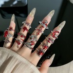 甜酷红色系列草莓星月开口戒指女星蝶逐光小众设计感ins潮搭指环