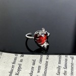 甜酷红色系列草莓星月开口戒指女星蝶逐光小众设计感ins潮搭指环