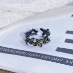 暗黑系列个性潮酷爱心开口戒指不规则镶锆石朋克复古高级感指环女