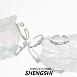 新款素圈锆石三件套叠戴食指小众设计高级感装饰品指环开口戒指女
