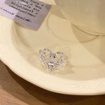 「蕾堡仙境」精致蕾丝蝴蝶镂空爱心亮银超闪开口戒甜酷设计感指环