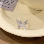 「蕾堡仙境」精致蕾丝蝴蝶镂空爱心亮银超闪开口戒甜酷设计感指环