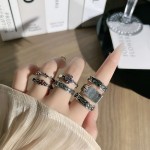 亚文化复古做旧朋克多款混搭开口戒指无性别风浮雕纹理十字架指环