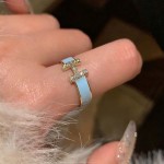 珐琅滴油工艺锆石H戒指显白肉桂奶茶棕指环女配饰小众高级感饰品