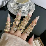 新款咖啡金合集开口戒指女复古鎏金质感鸢尾花欧美风时尚个性指环