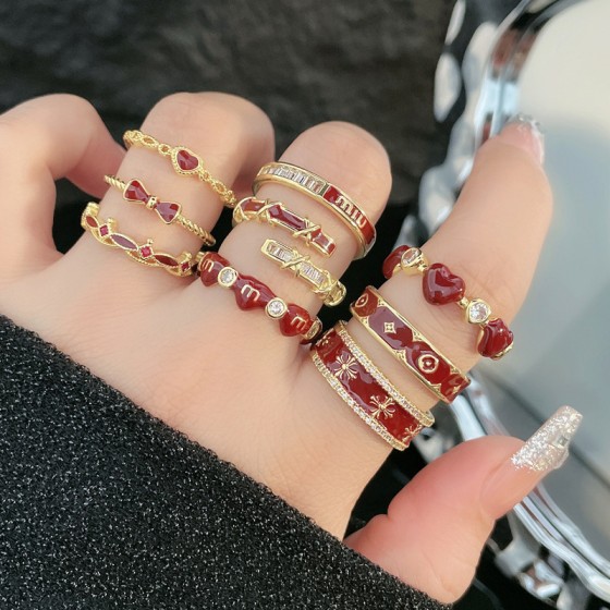 质感珐琅甜酷红色滴釉显白开口戒指女轻奢精致百搭小众高级感指环