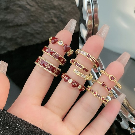 质感珐琅甜酷红色滴釉显白开口戒指女轻奢精致百搭小众高级感指环