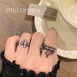 「暗摇梵花」十字黑锆银坠鸢尾花戒指女无性别风小众设计百搭指环