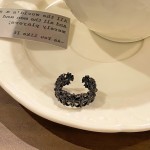 「暗摇梵花」十字黑锆银坠鸢尾花戒指女无性别风小众设计百搭指环