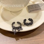 「暗摇梵花」十字黑锆银坠鸢尾花戒指女无性别风小众设计百搭指环