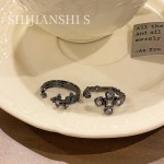「暗摇梵花」十字黑锆银坠鸢尾花戒指女无性别风小众设计百搭指环