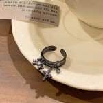 「暗摇梵花」十字黑锆银坠鸢尾花戒指女无性别风小众设计百搭指环
