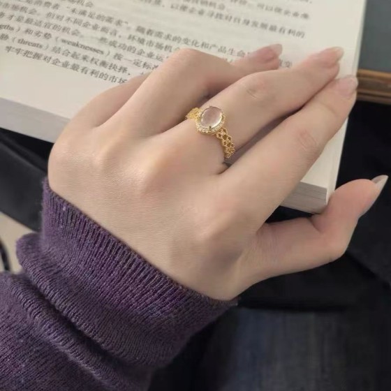 新中式白月光冰透仿玉髓戒指女轻奢小众高级感指环精致百搭潮手饰