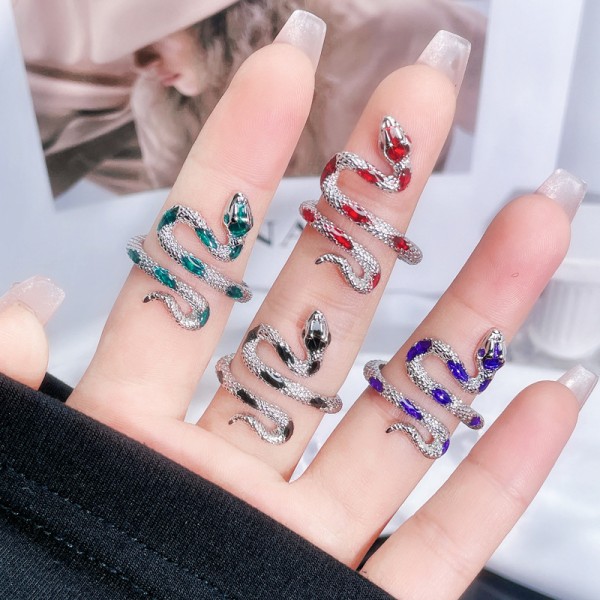 简约时尚纹理蛇形滴釉开口戒指戒指女百搭气质小众设计感轻奢指环