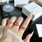 甜系玫瑰金粉钻戒指女巴洛克皇冠爱心蝴蝶结精致百搭小众叠戴指环