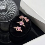 甜系玫瑰金粉钻戒指女巴洛克皇冠爱心蝴蝶结精致百搭小众叠戴指环
