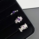 紫色浪漫磨砂音符镂空紫钻戒指女小众设计感星星几何气质韩版指环