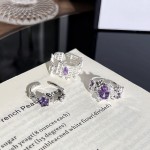 紫色浪漫磨砂音符镂空紫钻戒指女小众设计感星星几何气质韩版指环