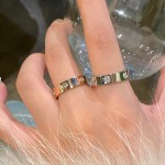 六钻锆石钛钢戒指女不锈钢素圈戒指女轻奢高级感情侣对戒食指指环