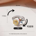 跨境热卖雪花可旋转缓解焦虑压力戒指女开口花朵蝴蝶指环抖音同款