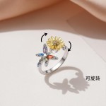 跨境热卖雪花可旋转缓解焦虑压力戒指女开口花朵蝴蝶指环抖音同款