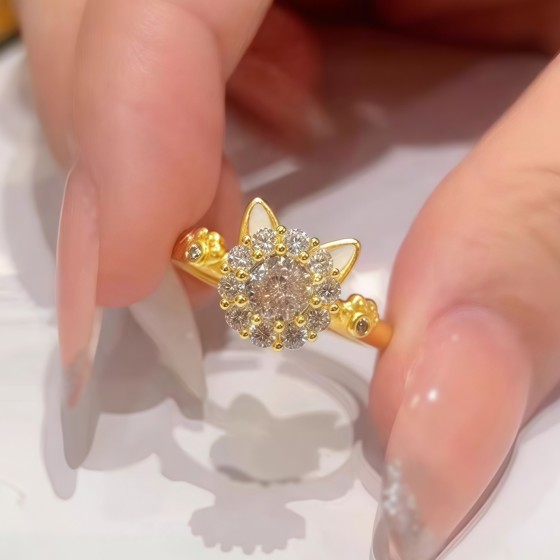 转转招财猫戒指女小众高级感轻奢抖音热卖开口可旋转锆石指环饰品